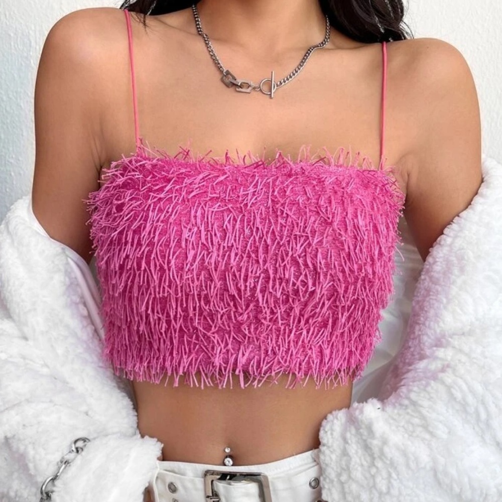 SHEIN Fuzzy Pink Crop Top